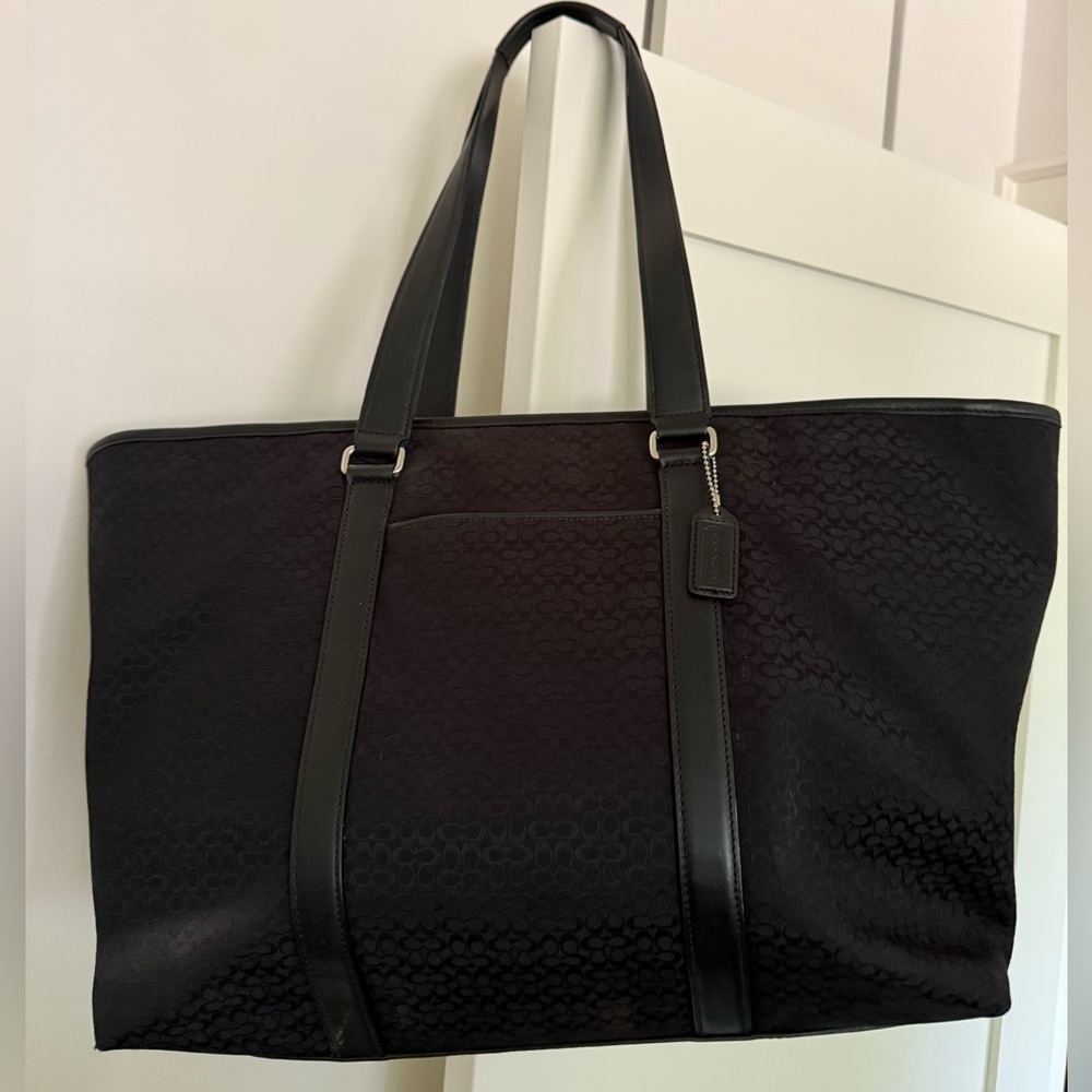 Y2K Era - Vintage Coach Hampton XL Signature Canvas Tote Bag | Black | F77012
